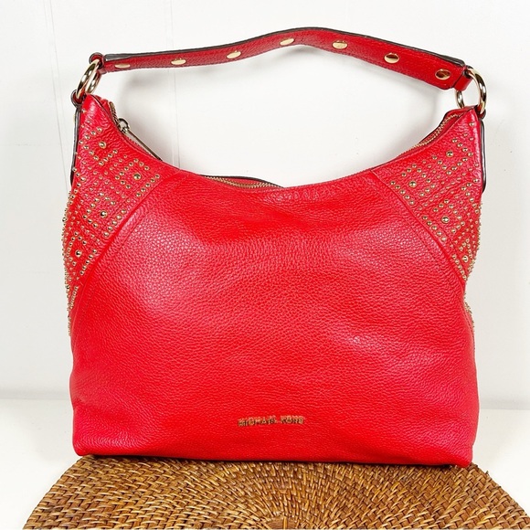 Michael Kors Red Leather Shoulder Bag Studded New Purse Hobo - Picture 6 of 6